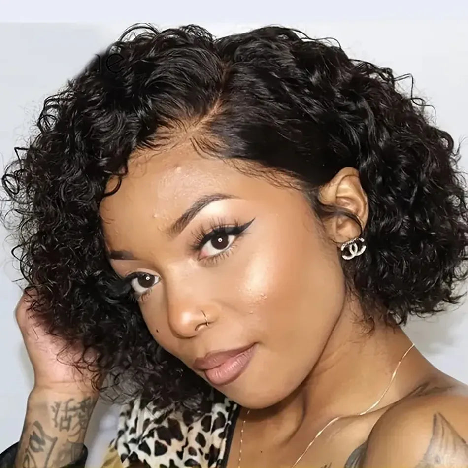13*4 Lace Frontal Wigs High Quality Curly Pixie Cut Wigs 15A Brazilian Virgin Human Hair Natural Short Hair Style 250% Density