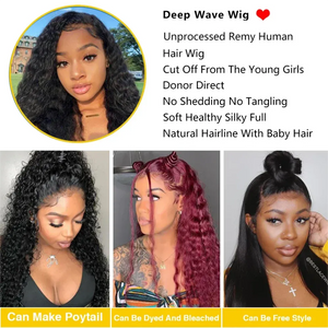 13x4/13x6 Full Frontal HD Transparent Lace Long Deep Wave Brazilian Remy Human Hair Pre Plucked Wigs 200 Density