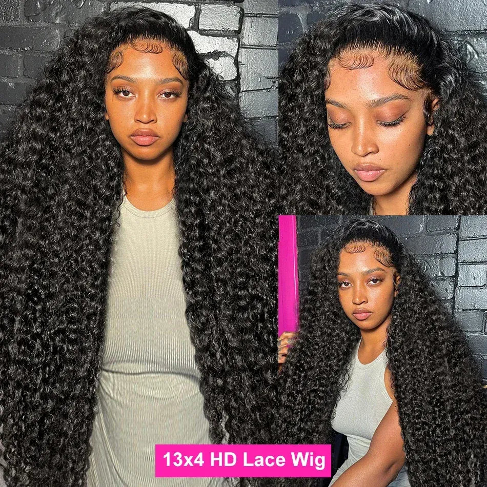13x4/13x6 Full Frontal HD Transparent Lace Long Deep Wave Brazilian Remy Human Hair Pre Plucked Wigs 200 Density