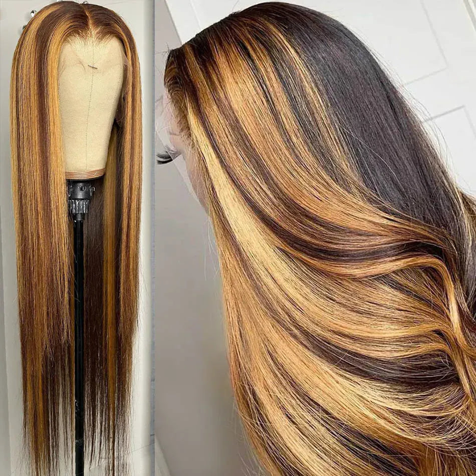 13x4 13x6 HD Highlight Lace Frontal Wigs For Women Honey Blonde Brazilian Glueless Ombre Straight Lace Front Wig Remy Human Hair