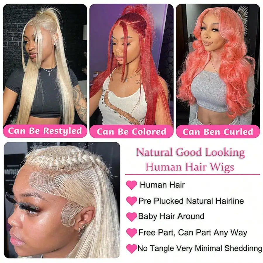 13x4 13x6 HD Transparent Full Lace Frontal Wigs 613 Blonde Colored Straight Human Hair Wig Lace Front Wigs For Women 40 Inches