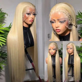 13x4 13x6 HD Transparent Full Lace Frontal Wigs 613 Blonde Colored Straight Human Hair Wig Lace Front Wigs For Women 46 Inches