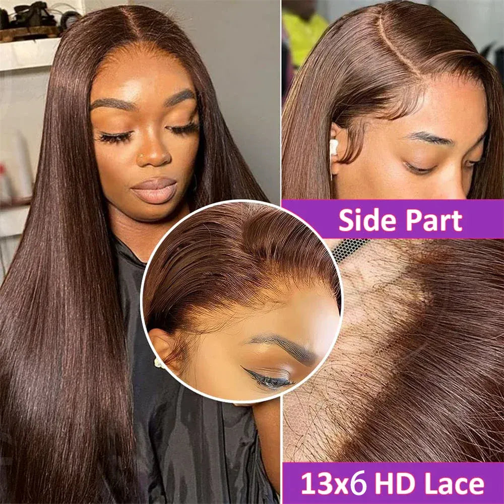 13x4 4# Chocolate Brown Lace Front Wigs Human Hair For Women  Hd Straight Lace Frontal Wig Closure Human Hair Vietnamese Hair