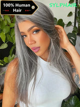 13x4 Bone Straight Gray Lace Front Human Hair Wigs For Women Brazilian Glueless Remy Grey Colored Transparent Lace Frontal Wig