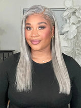 13x4 Bone Straight Gray Lace Front Human Hair Wigs For Women Brazilian Glueless Remy Grey Colored Transparent Lace Frontal Wig