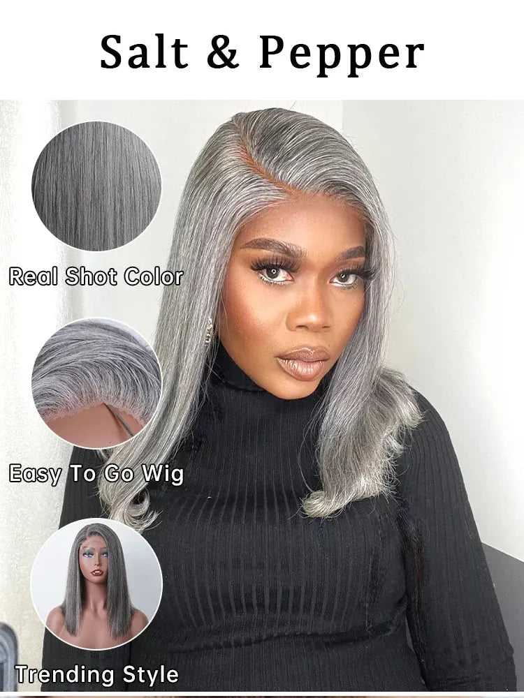13x4 Bone Straight Gray Lace Front Human Hair Wigs For Women Brazilian Glueless Remy Grey Colored Transparent Lace Frontal Wig