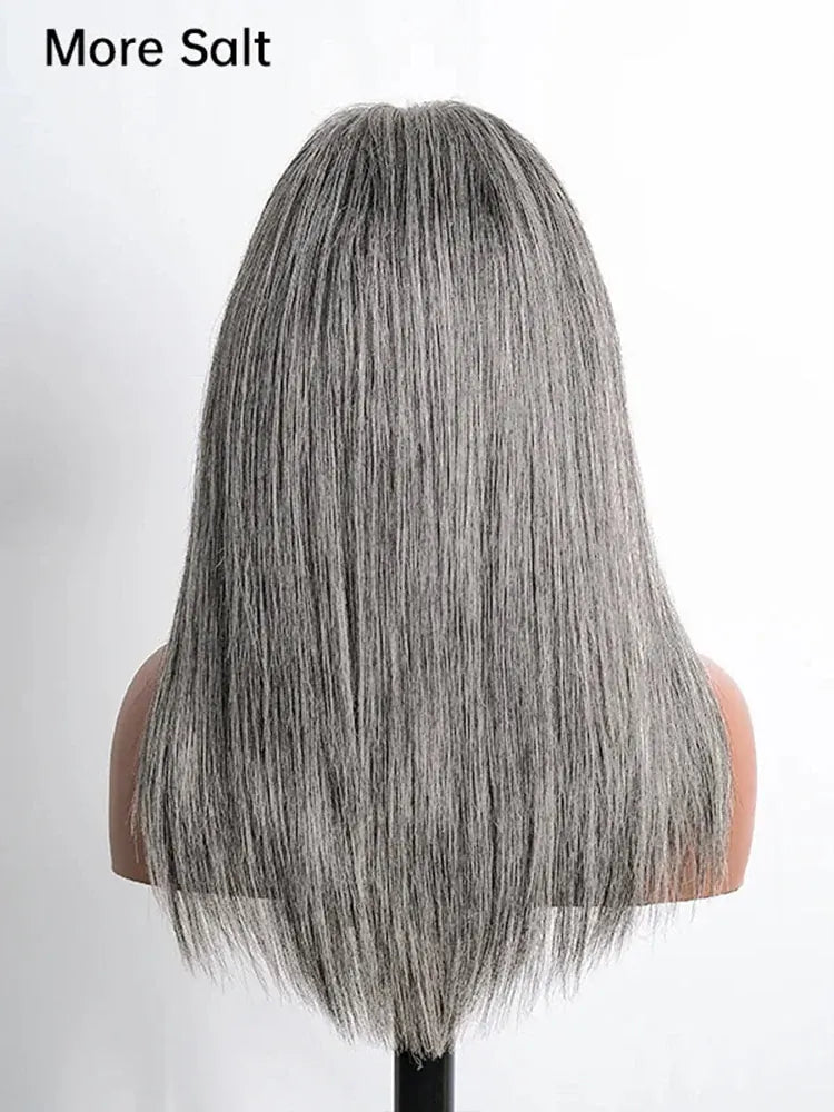 13x4 Bone Straight Gray Lace Front Human Hair Wigs For Women Brazilian Glueless Remy Grey Colored Transparent Lace Frontal Wig