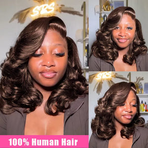 13x4 Brown Body Wave 100% Human Hair Bob Wigs Lace Frontal Wig  #4 Colored Short Bob Peruvian Lace Front Curly Wig