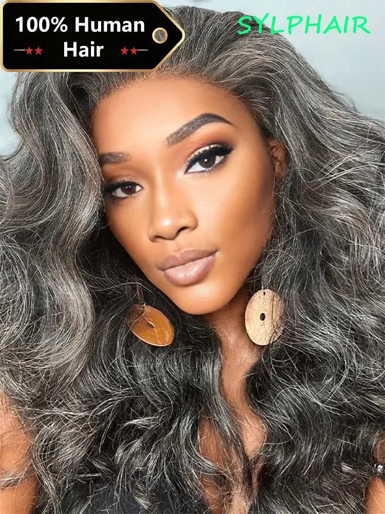 13x4 Gray Body Wave Lace Front Human Hair Wigs For Women Brazilian Glueless Remy Grey Colored Transparent Lace Frontal Wig