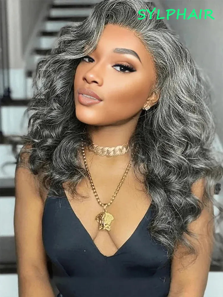 13x4 Gray Body Wave Lace Front Human Hair Wigs For Women Brazilian Glueless Remy Grey Colored Transparent Lace Frontal Wig
