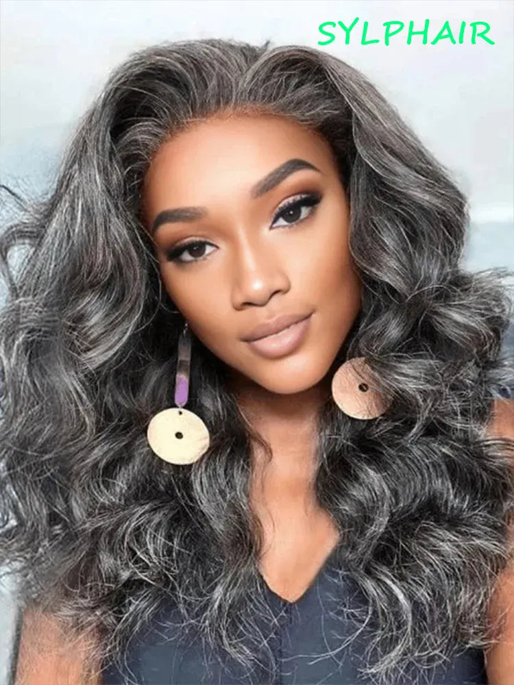 13x4 Gray Body Wave Lace Front Human Hair Wigs For Women Brazilian Glueless Remy Grey Colored Transparent Lace Frontal Wig