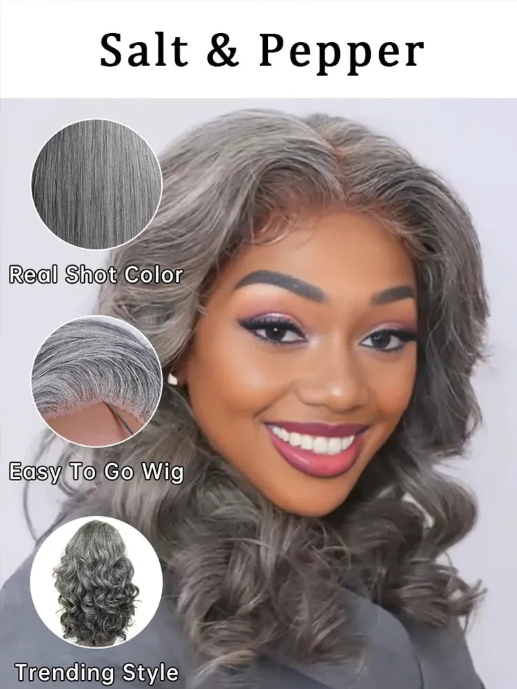 13x4 Gray Body Wave Lace Front Human Hair Wigs For Women Brazilian Glueless Remy Grey Colored Transparent Lace Frontal Wig