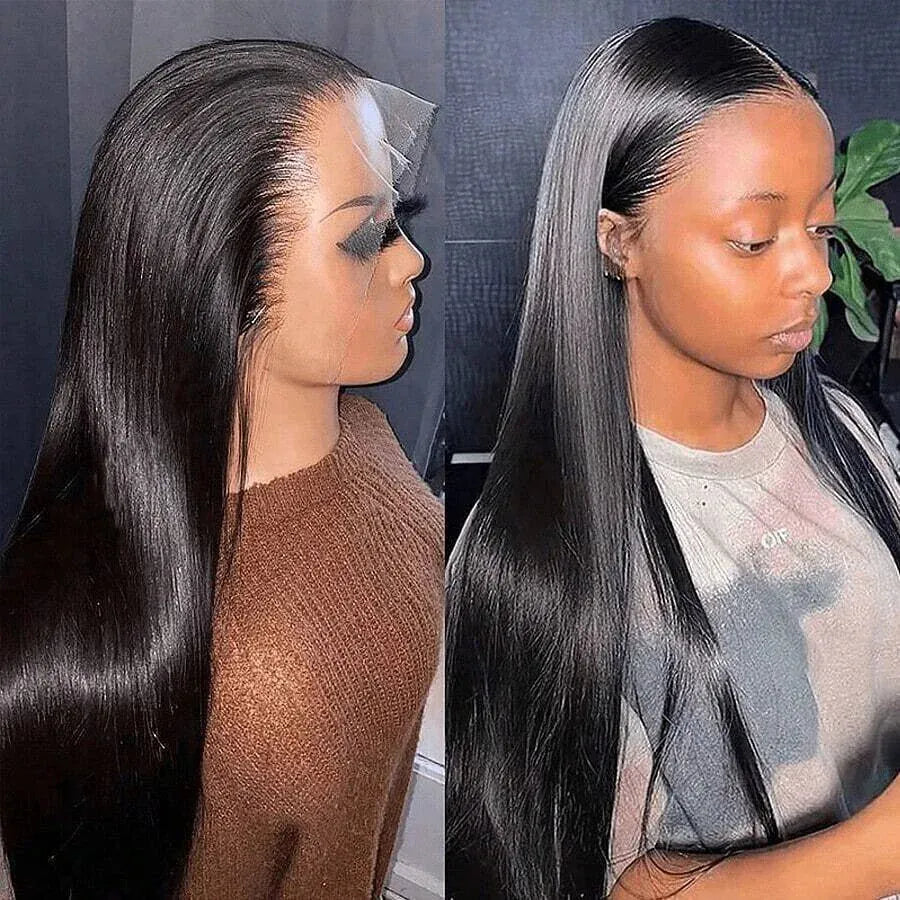 (Amunet) Brazilian Straight Human Hair Wig 13x4 HD Transparent Lace Front Pre-Plucked 16–42 Inch