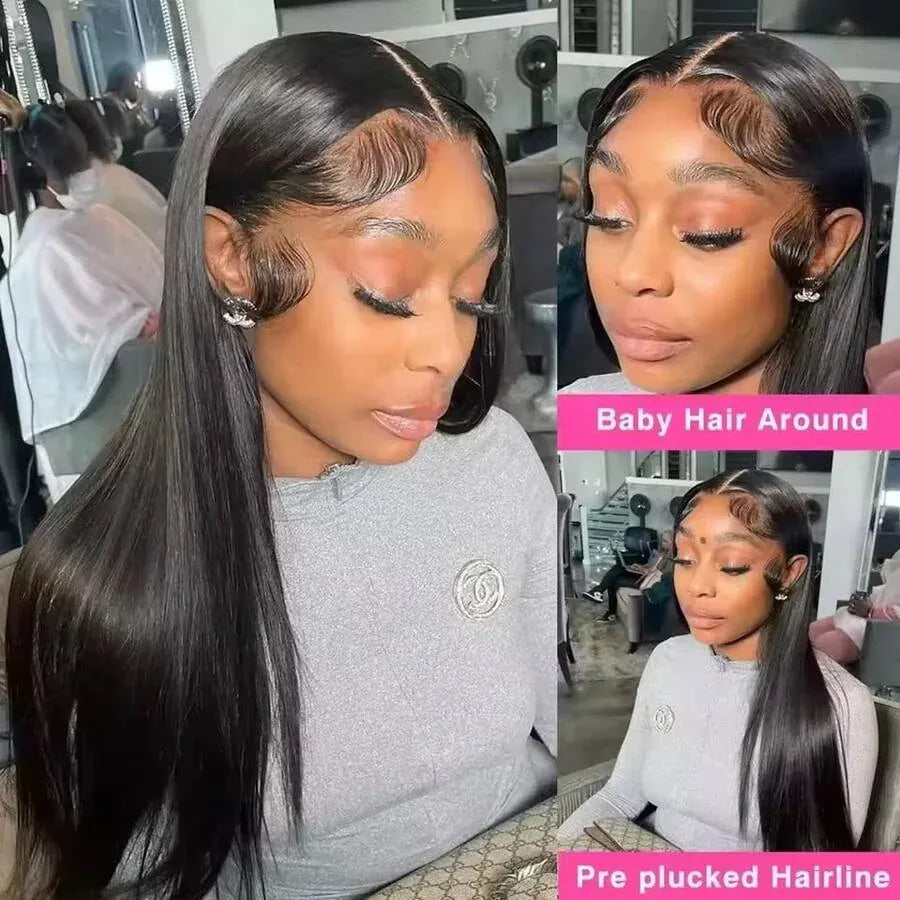 (Amunet) Brazilian Straight Human Hair Wig 13x4 HD Transparent Lace Front Pre-Plucked 16–42 Inch