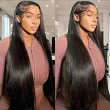 (Amunet) Brazilian Straight Human Hair Wig 13x4 HD Transparent Lace Front Pre-Plucked 16–42 Inch