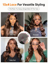 13x4 HD Transparent Lace Frontal Wig 34 Inch Chocolate Brown Body Wave Brazilian Human Hair Pre Plucked Wigs for Women