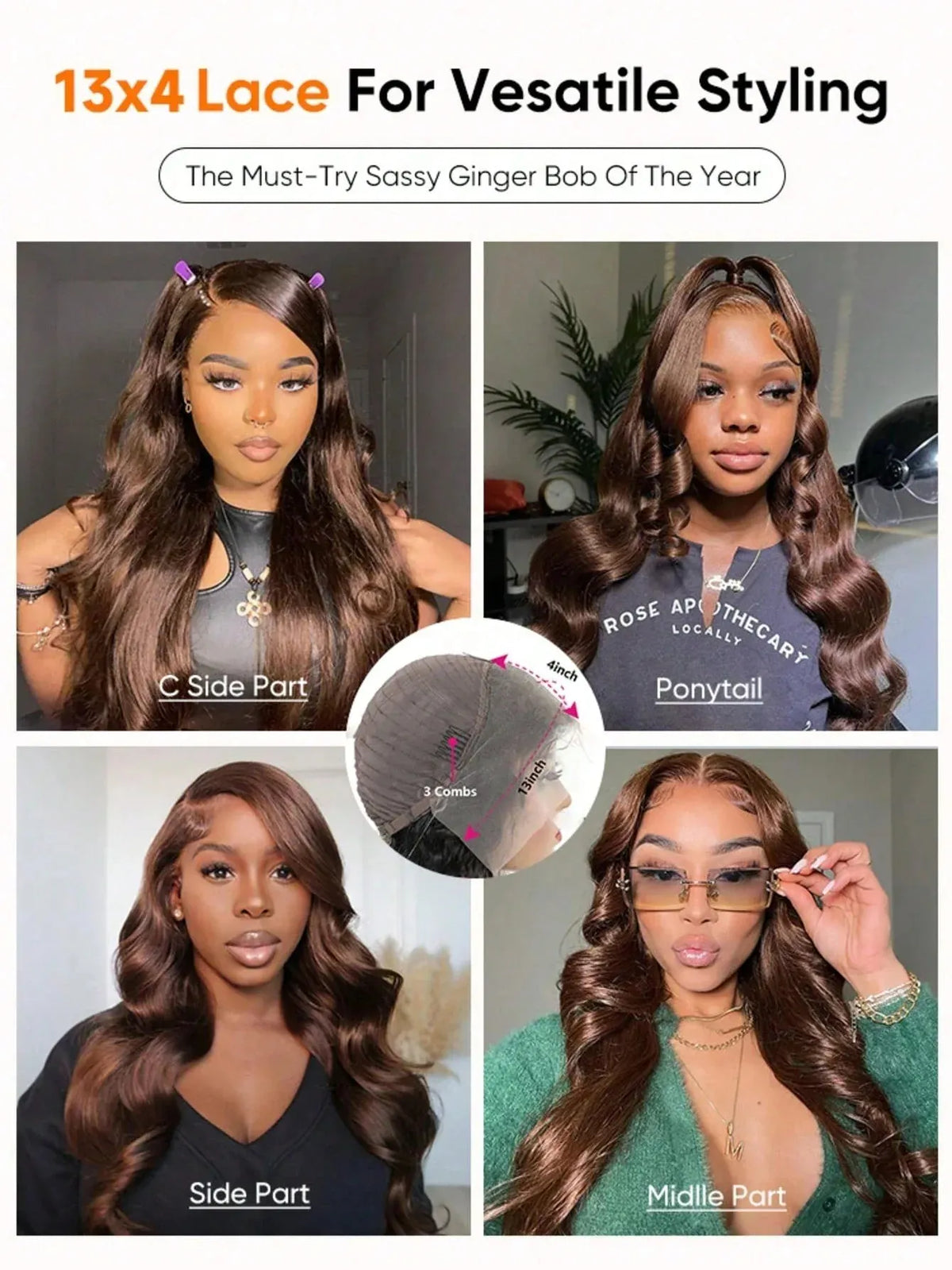 13x4 HD Transparent Lace Frontal Wig 34 Inch Chocolate Brown Body Wave Brazilian Human Hair Pre Plucked Wigs for Women