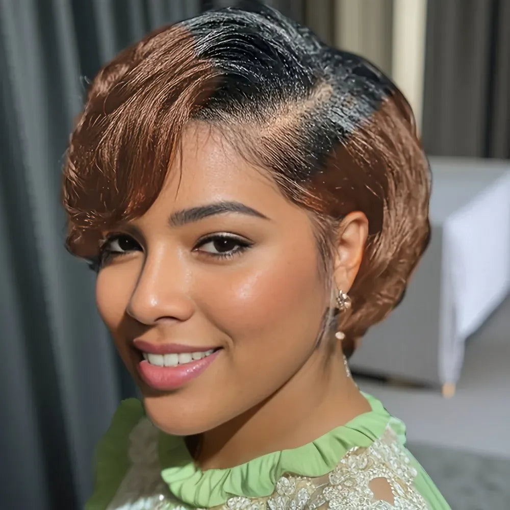 13x4 lace 1b99 1b4 black color short straight 8inch 150% density  pixie cut human hair wig daily party mother's day gift wig
