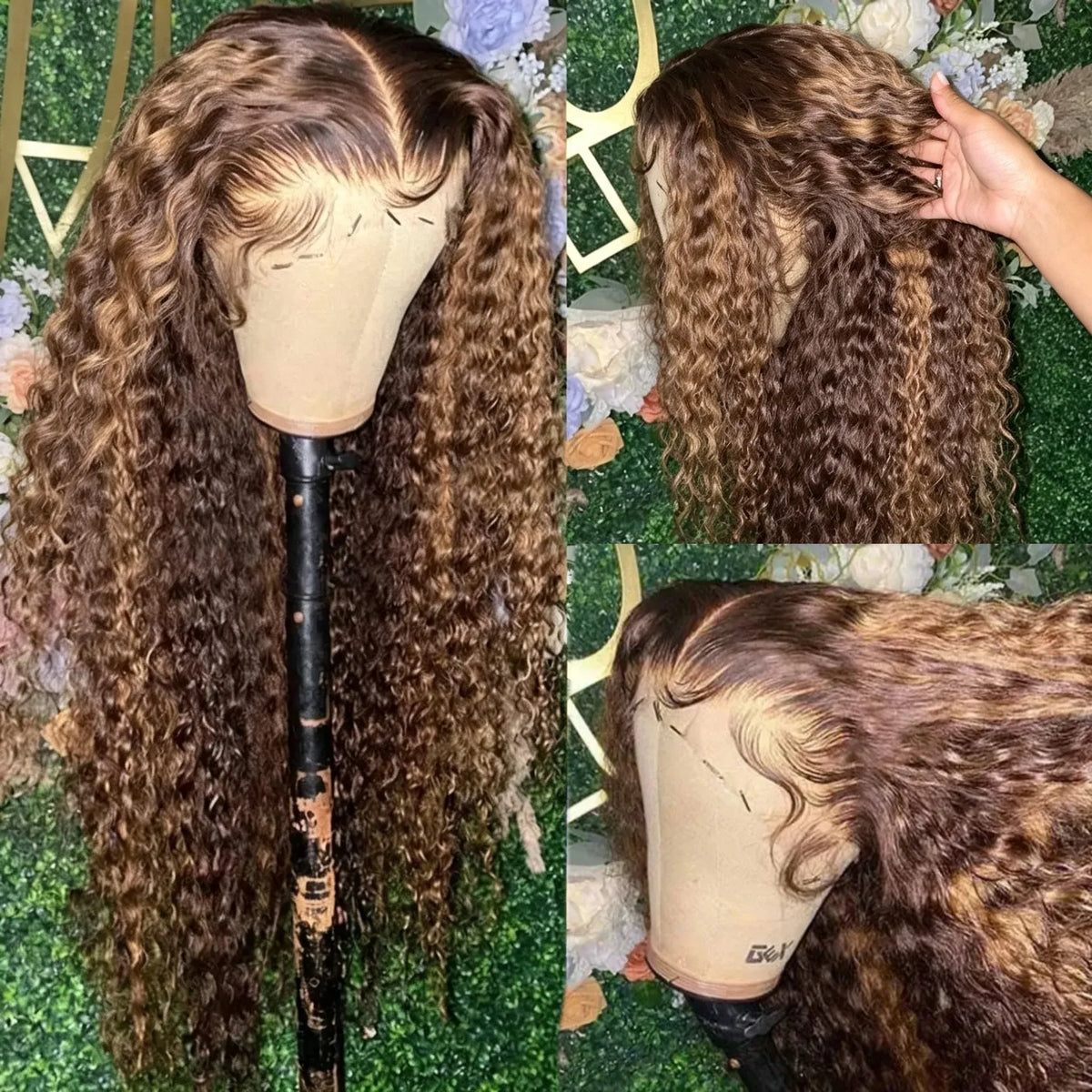 13x4 Lace Front Highlight Curly Wig Human Hair Glueless HD Deep Wave PrePlucked 4/27 Colored Wig for Women