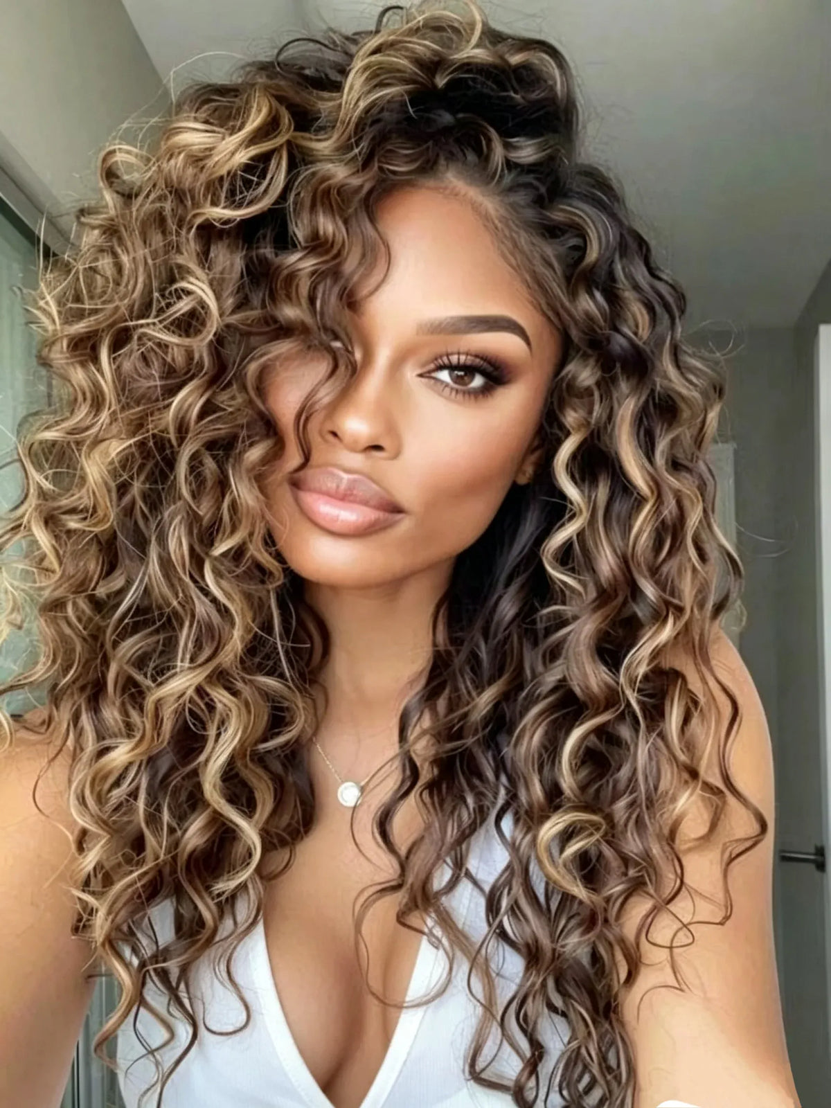 13x4 Lace Front Highlight Curly Wig Human Hair Glueless HD Deep Wave PrePlucked 4/27 Colored Wig for Women