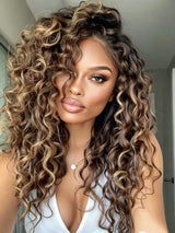 13x4 Lace Front Highlight Curly Wig Human Hair Glueless HD Deep Wave PrePlucked 4/27 Colored Wig for Women