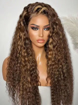 13x4 Lace Front Highlight Curly Wig Human Hair Glueless HD Deep Wave PrePlucked 4/27 Colored Wig for Women