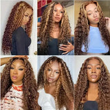 13x4 Lace Front Highlight Curly Wig Human Hair Glueless HD Deep Wave PrePlucked 4/27 Colored Wig for Women