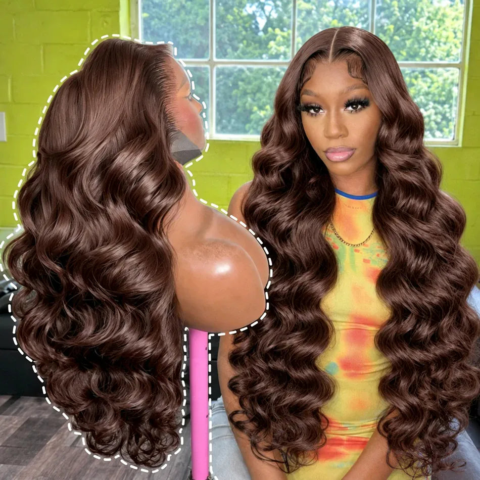 13X4 Lace Front Human Hair Wig 4# Chocolate Brown Straight Wig Pre-Plucked Baby Hair Natural Hairline Beginner Friendly 13X6 HD Lace Front Wig for Women