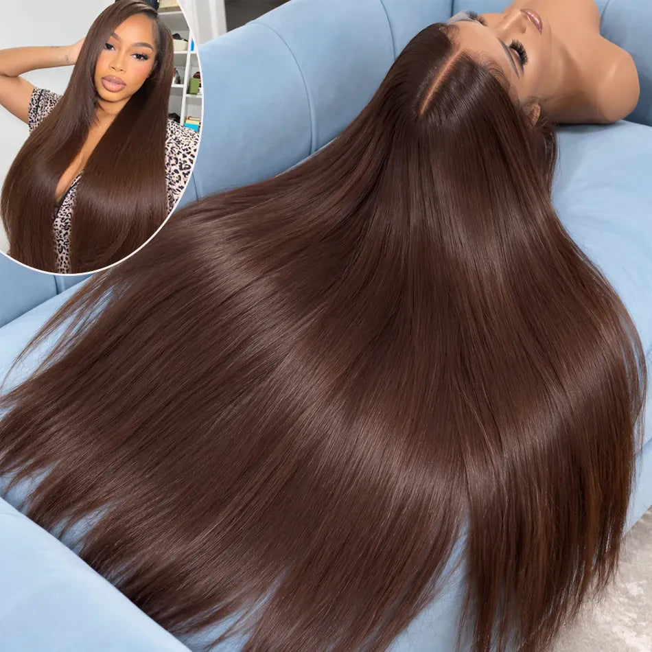 13X4 Lace Front Human Hair Wig 4# Chocolate Brown Straight Wig Pre-Plucked Baby Hair Natural Hairline Beginner Friendly 13X6 HD Lace Front Wig for Women