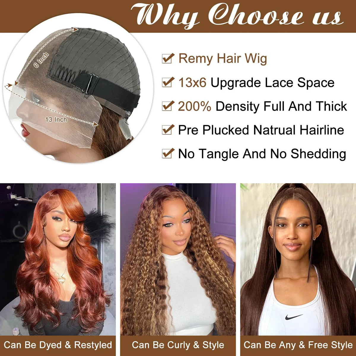 13X4 Lace Front Human Hair Wig 4# Chocolate Brown Straight Wig Pre-Plucked Baby Hair Natural Hairline Beginner Friendly 13X6 HD Lace Front Wig for Women