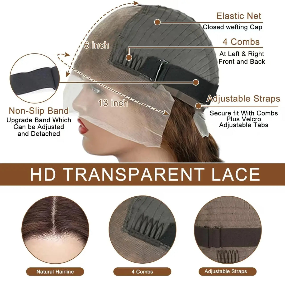 13X4 Lace Front Human Hair Wig 4# Chocolate Brown Straight Wig Pre-Plucked Baby Hair Natural Hairline Beginner Friendly 13X6 HD Lace Front Wig for Women