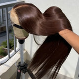 13X4 Lace Front Human Hair Wig 4# Chocolate Brown Straight Wig Pre-Plucked Baby Hair Natural Hairline Beginner Friendly 13X6 HD Lace Front Wig for Women