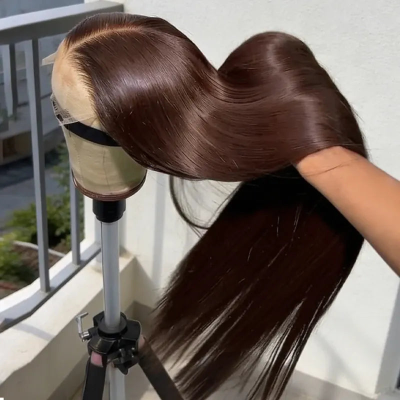 13X4 Lace Front Human Hair Wig 4# Chocolate Brown Straight Wig Pre-Plucked Baby Hair Natural Hairline Beginner Friendly 13X6 HD Lace Front Wig for Women