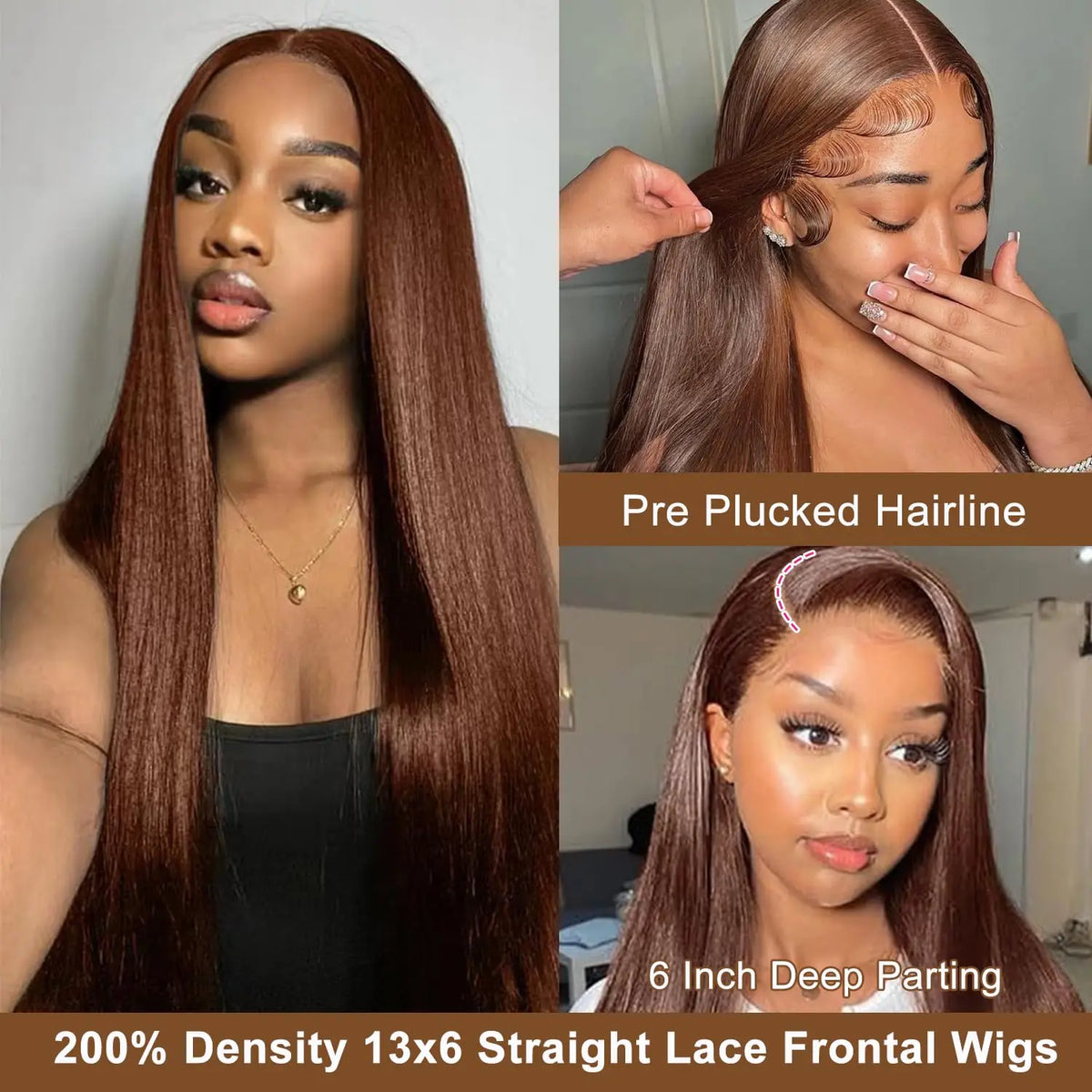 13X4 Lace Front Human Hair Wig 4# Chocolate Brown Straight Wig Pre-Plucked Baby Hair Natural Hairline Beginner Friendly 13X6 HD Lace Front Wig for Women
