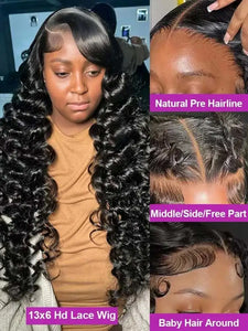13x4 Lace Frontal Human Hair Wig 40 Inch HD Loose Deep Wave Brazilian Curly Water Wavy 13x6 Lace Front Wigs for Women 250% Density