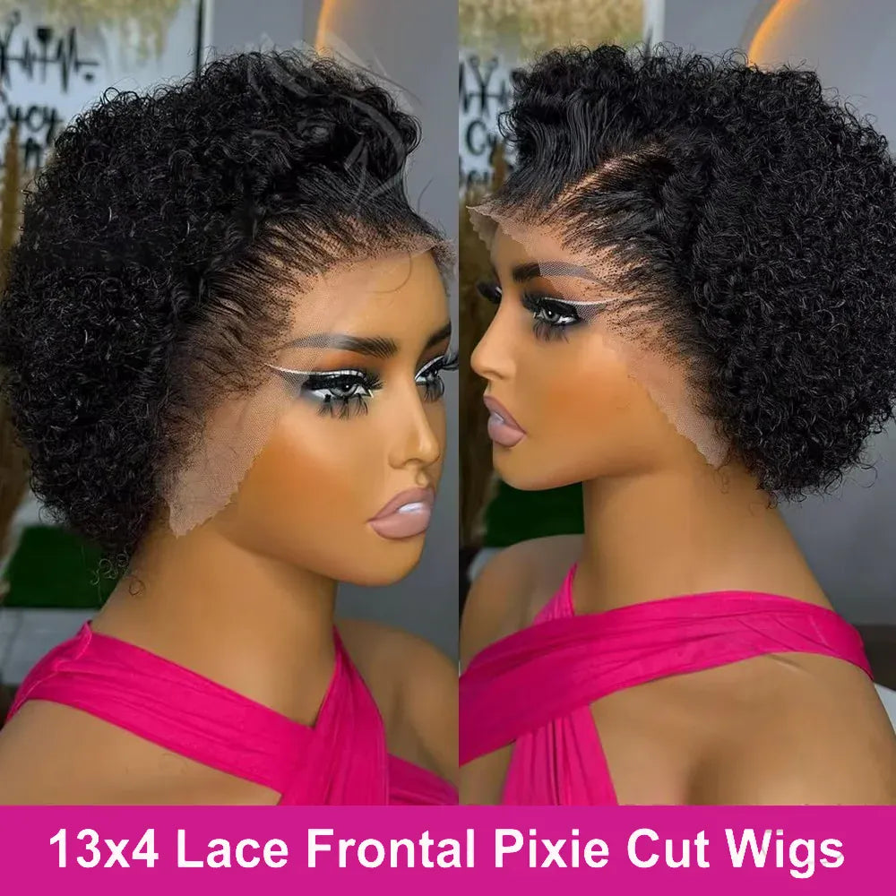 13X4 Lace Short Curly Brazilian Hair Wig Pixie Cut Wig Human Hair For Women Pre Plucked Pre Cut Short Curly Bob Wigs Human Hair