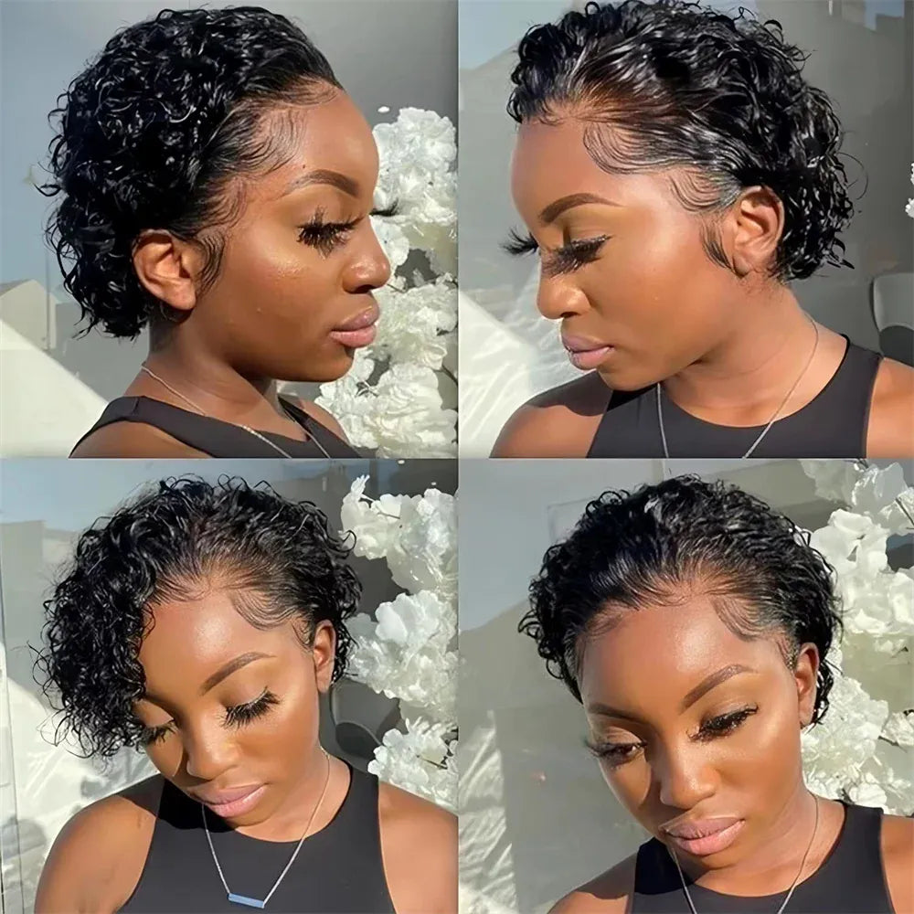 13X4 Lace Short Curly Brazilian Hair Wig Pixie Cut Wig Human Hair For Women Pre Plucked Pre Cut Short Curly Bob Wigs Human Hair