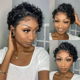 13X4 Lace Short Curly Brazilian Hair Wig Pixie Cut Wig Human Hair For Women Pre Plucked Pre Cut Short Curly Bob Wigs Human Hair