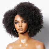 13x5x2 Side T Part Lace Wigs Afro Kinky Curly Short Bob Wig Human Hair Wigs 14 Inch Short Curly Afro Wigs for Woman 250 Density