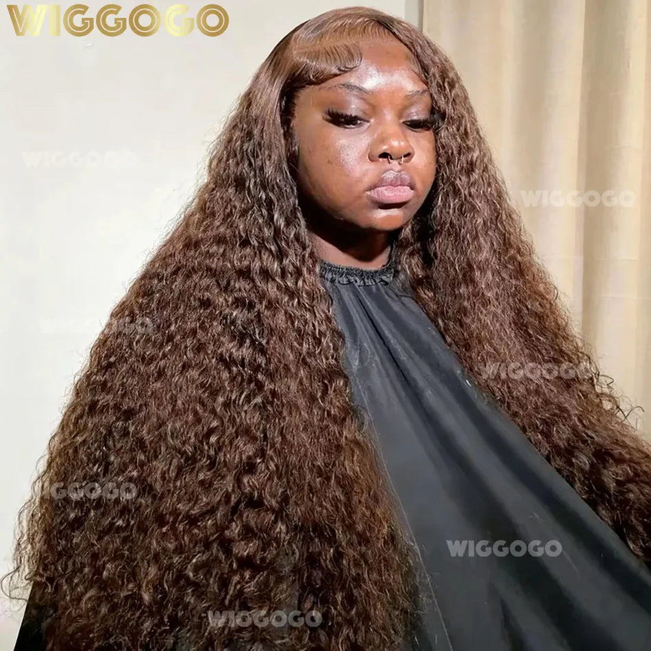 13X6 Chocolate Brown Curly Lace Front Wigs Colored Human Hair Wigs Pre Plucked Deep Wave 13X4 Hd Lace Frontal Brazilian Wig