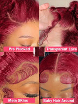13x6 Deep Curly HD Lace Frontal Wig 30Inch Glueless Wear And Go 99J Burgundy Red Colored Deep Wave Lace Front Human Hair Wigs