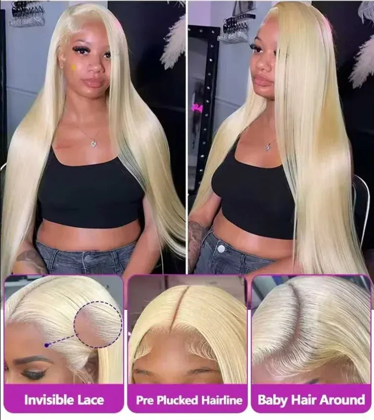 13x6 Deep Part 613# Blonde Straight Lace Frontal Wig Brazilian Straight Human Hair 13x4 Transparent Lace Front Wig for Women