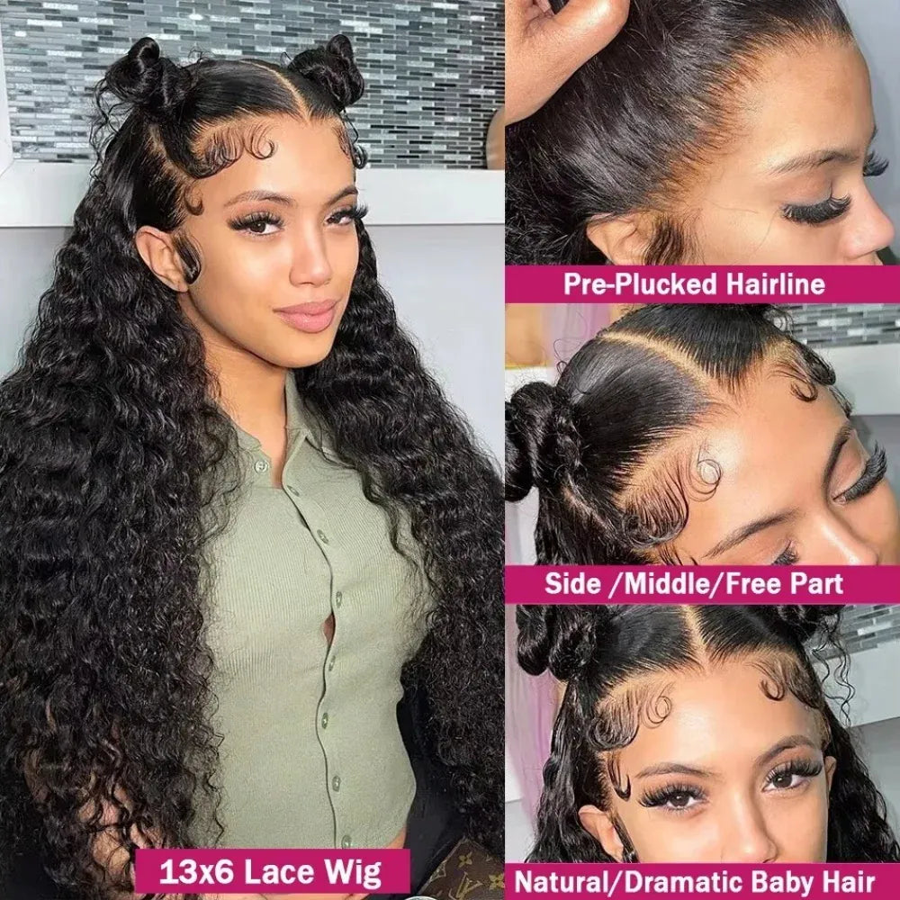 13x6 Deep Wave Hd Lace Frontal Wigs Human Hair Curly Wigs Water Wave 13x4 Lace Front Wig For Black Women Wig 200 Density 36 Inch
