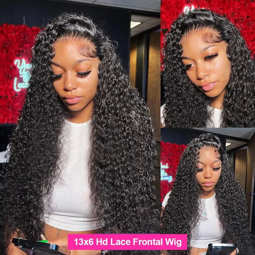 13x6 Glueless 250 Density Brazilian Deep Wave Curly HD Lace Frontal Human Hair Wig For Women Preplucked Best Hair Water Wig