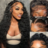 13x6 Glueless Brazilian Deep Wave Curly HD Lace Frontal Wig 250 Density Preplucked Water Resistant Human Hair for Women