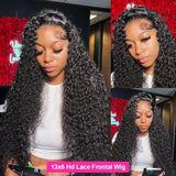 13x6 Glueless Brazilian Deep Wave Curly HD Lace Frontal Wig 250 Density Preplucked Water Resistant Human Hair for Women