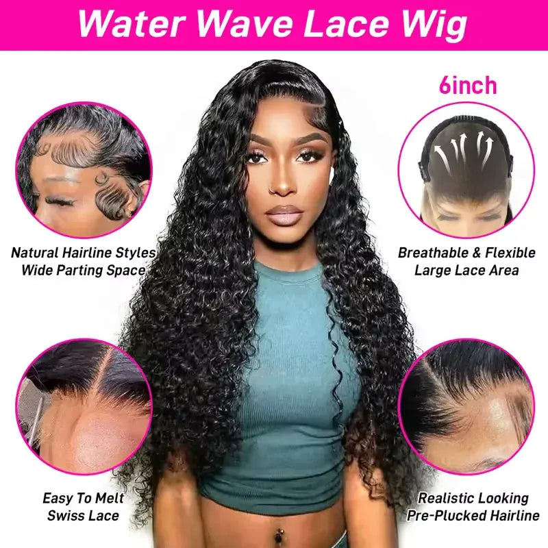 13x6 Hd Glueless Wear And Go Water Wave Wig Human Hair For Women 7x5 Frontal Curly Lace Front Wigs On Clearance Sale 250 Density