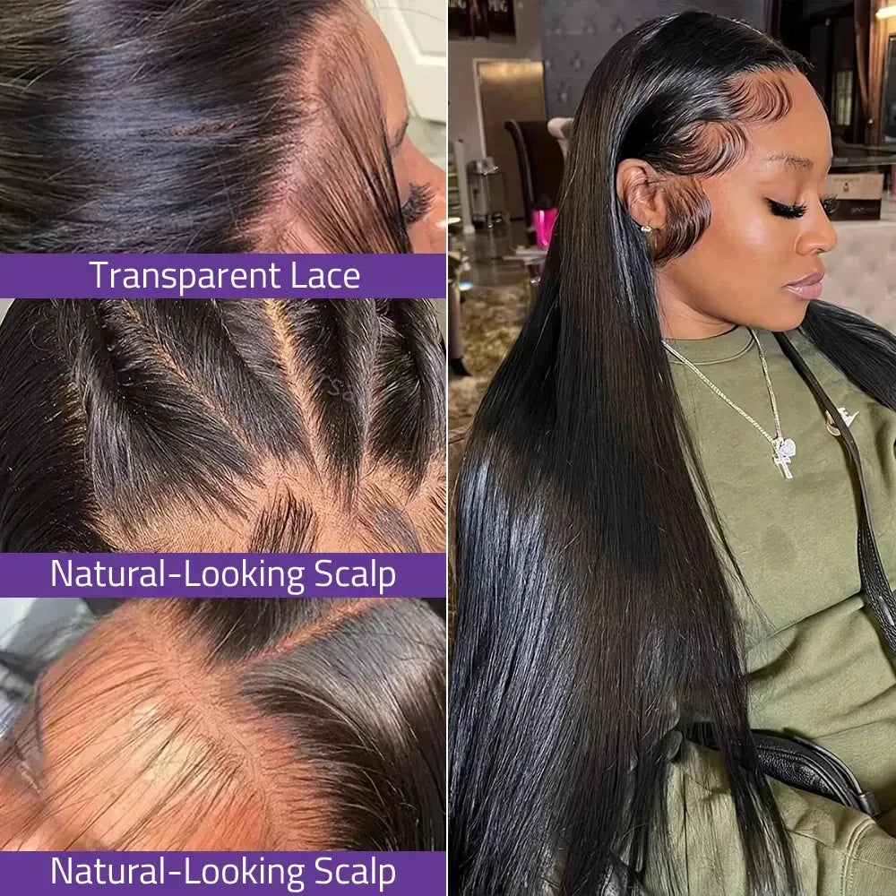 13×6 HD Lace Frontal Wig Straight 38 Inch Brazilian Human Hair 13×4 Pre Plucked Transparent Lace Front Wig 250 Density Black Wig