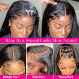 13×6 HD Lace Frontal Wig Straight 38 Inch Brazilian Human Hair 13×4 Pre Plucked Transparent Lace Front Wig 250 Density Black Wig