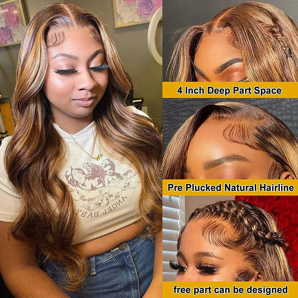 13x6 Highlight Wig Human Hair Body Wave Full HD Lace Frontal Wigs For Women 4x4 Brazilian Human Hair Honey Blonde Lace Front Wig